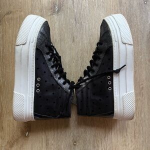 P448 Thea Mid Top Sneakers Black Polka Dot with Silver Sparkle Sneakers Size 38